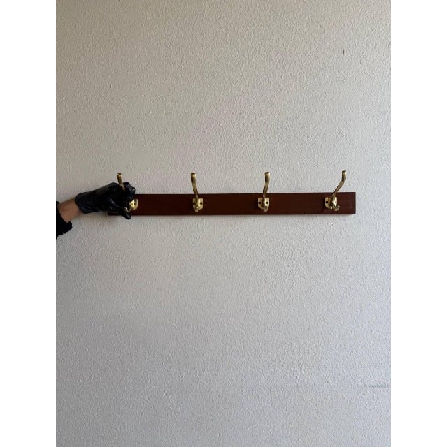 1960s Danish Mid Century Modern Teak Wall Coat Rack - Scandinavian Design Solid Wood Hook Rail For Sale - Image 4 of 7
