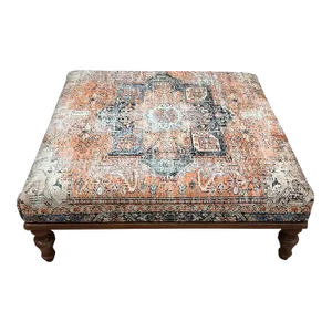 Faded Rug Printed Fabric Upholstered Coffee Table