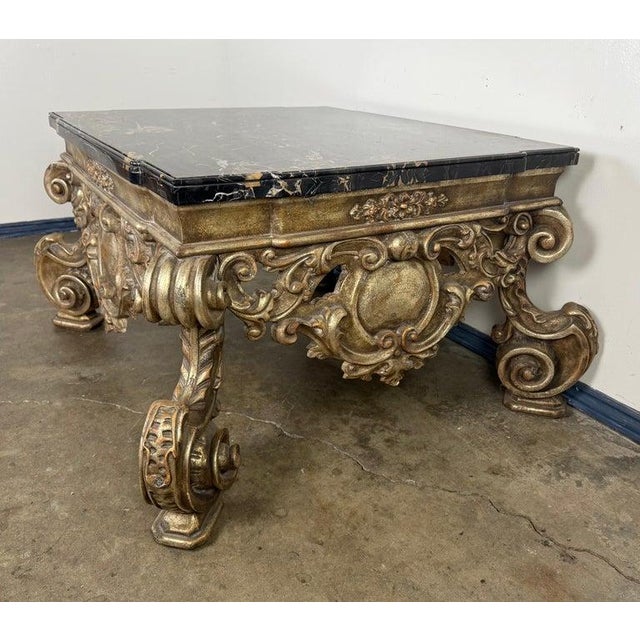 Giltwood and Ebonized Marble Coffee Table by Brustlin Workshop, Los Angeles For Sale - Image 4 of 13