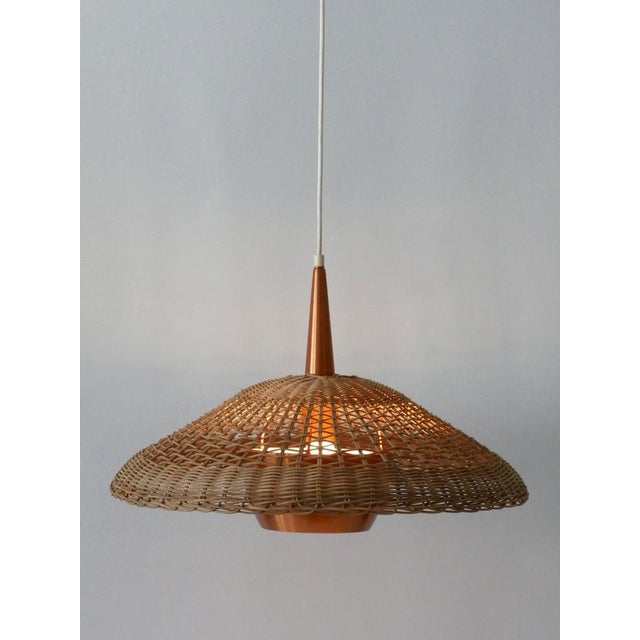 Large Modern Rattan & Copper Pendant Lamp, 1970s For Sale - Image 12 of 18