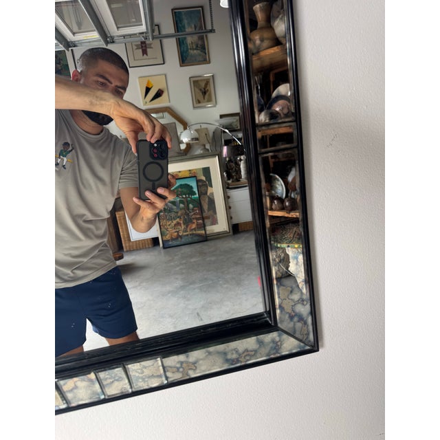 1960s Hollywood Regency Black Framed Distressed Wall Mirror For Sale - Image 11 of 12