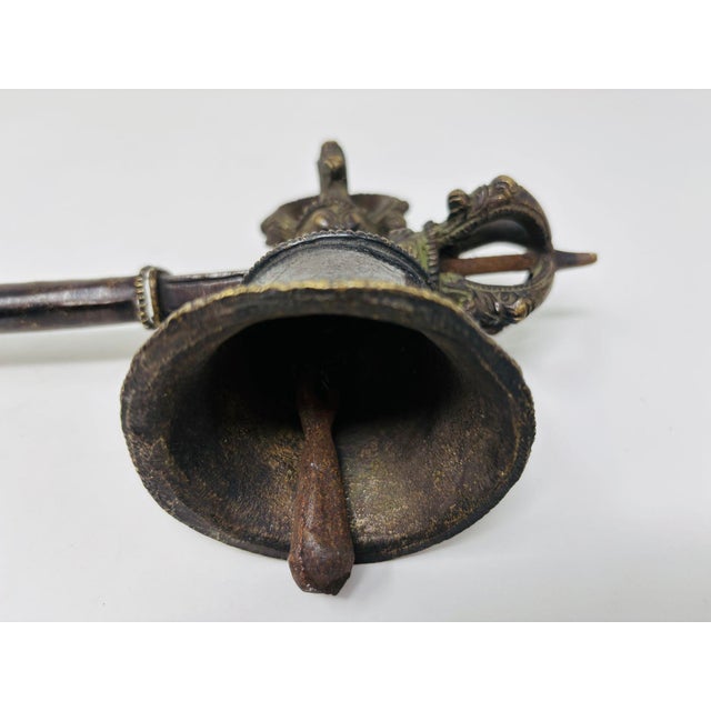 Asian Antique Bronze Tibetan Ceremonial Prayer Vajra Bell For Sale In Palm Springs - Image 6 of 12
