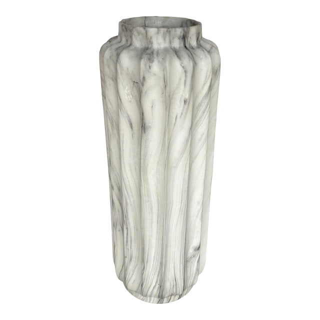 Large Modern White and Gray Marbleized Floor Vase For Sale