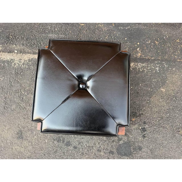 Vintage Chinoiserie Style Vinyl Faux Leather Footstool For Sale - Image 9 of 11