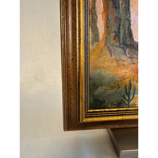 Gold American Southwest Landscape Framed Original Oil Painting For Sale - Image 8 of 12