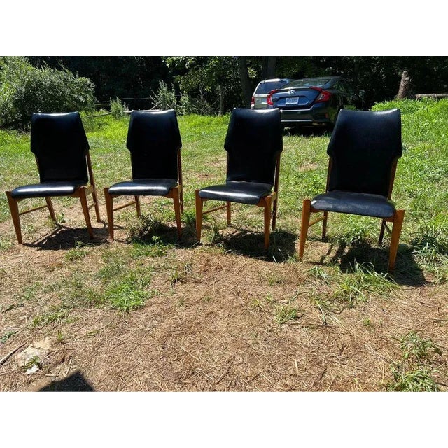Wood Set of 4 Lane First 1st Edition Arne Vodder Style Walnut and Vinyl Highback Dining Chairs For Sale - Image 7 of 13