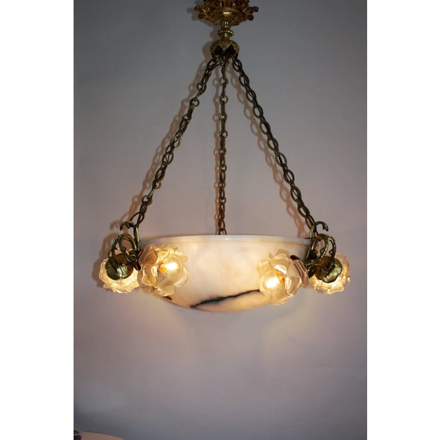 Metal Large Alabaster and Bronze Pendant, 1900s For Sale - Image 7 of 7