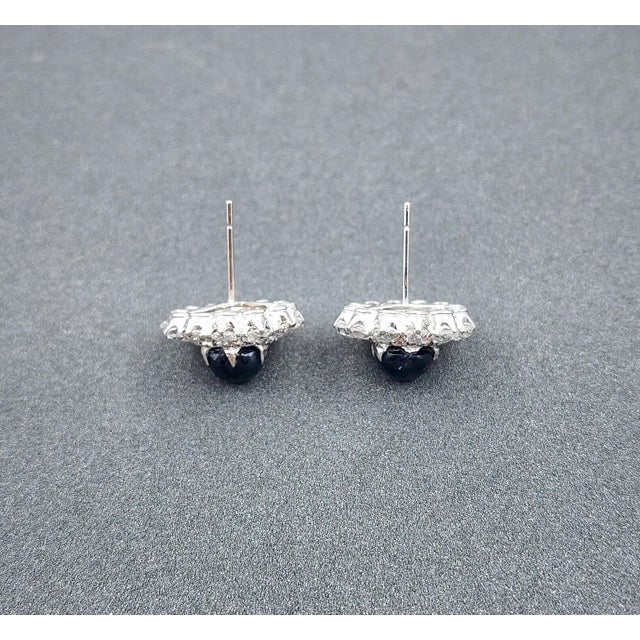 Metal 8.19 Ct Cabochon Sapphire & Diamond Earrings - 2 Pieces For Sale - Image 7 of 9