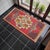 This vibrant Oushak mat features a striking raspberry-red field centered by a geometric ivory medallion, radiating classic...