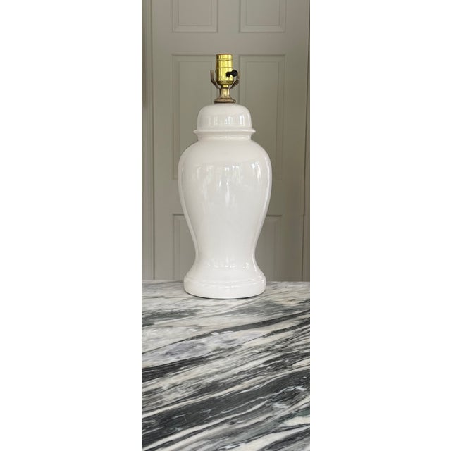 Metal Vintage Seashell White Ginger Jar Lamp For Sale - Image 7 of 11
