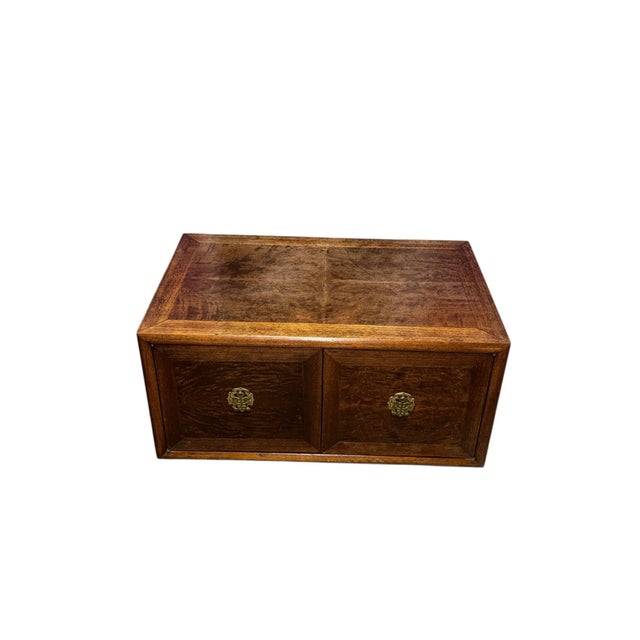 Mid-Century Modern Mid-Century Asian Modern Burl Wood Nightstand With Chinoiserie Brass Hardware For Sale - Image 3 of 11