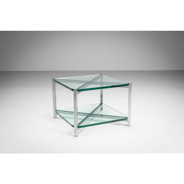 Two-Tier Glass Side Table with Aluminium Frame, 1970s For Sale - Image 4 of 13