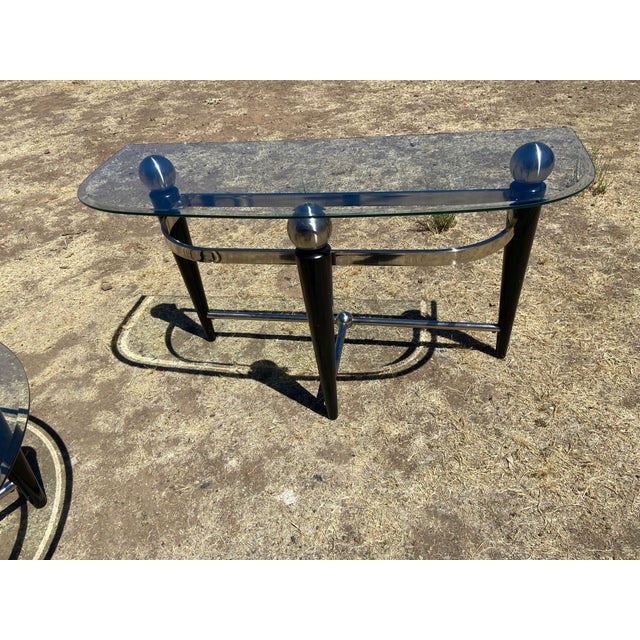 Vintage Space Age Design Chrome and Glass Atomic Coffee & Demilune Console Table For Sale - Image 9 of 18