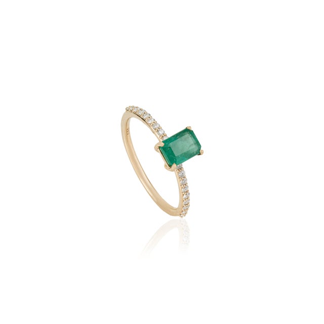 1.09ct Certified Natural Emerald Solitaire Ring With Diamonds in 14k Gold Size 7 For Sale - Image 4 of 15