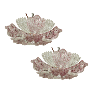 Set of 2 Vintage Murano Glass Ceiling Lamp Pink