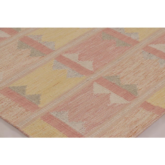 Contemporary Rug & Kilim’s Scandinavian Style Rug, Geometric Patterns in Rose Pink & Yellow For Sale - Image 3 of 10