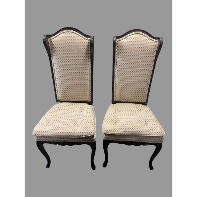 Set of 4 Vintage French Louis XV Style Dining Chairs Carved Wood Upholstered Elegant set of four vintage Louis XV-style...