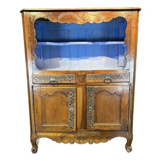 19th Century French Provincial Walnut Carved Open Display Cabinet Hutch For Sale