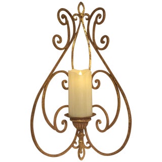 Antique Metal Gold Leaf Candle Sconce For Sale