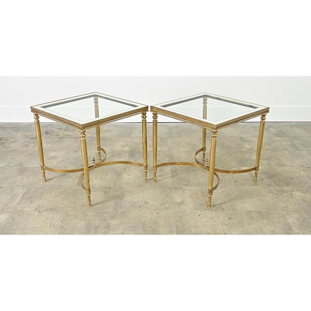 Brass French Vintage Mid-Century Brass & Glass End Tables For Sale - Image 8 of 10