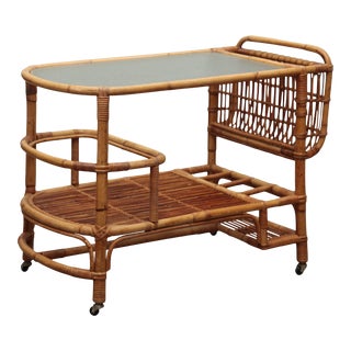 Circa 1970 Midcentury Rattan / Cane Drinks Trolley For Sale