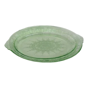 Anchor Hocking Green Vaseline Glass Ballerina Cameo Serving Plate Tray