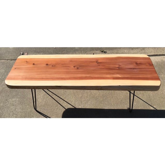 Vintage Cedar Wood Slab Coffee Table With Metal Hairpin Legs Chairish