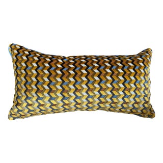 Yellow & Blue Textured Chevron Pillow Cover For Sale