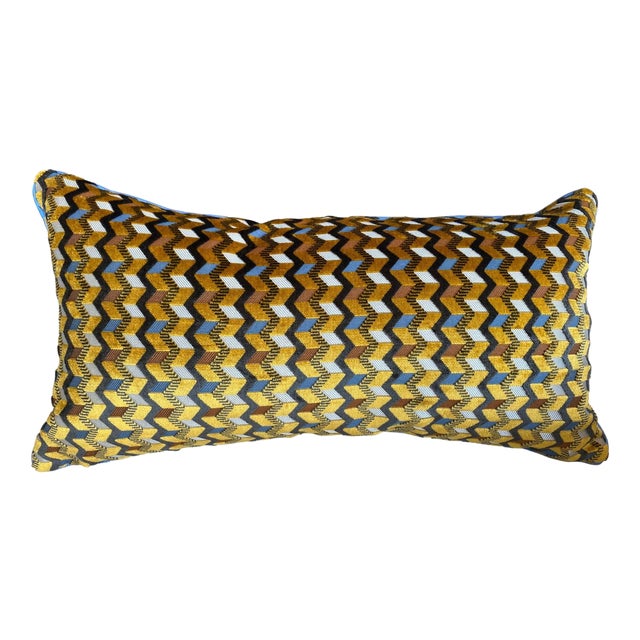 Yellow & Blue Textured Chevron Pillow Cover For Sale
