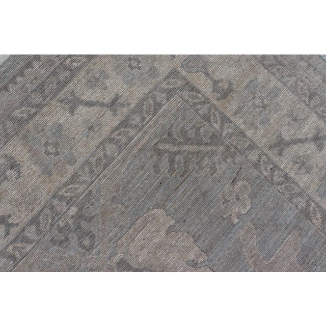 2020s Modern Oushak With Floral and Tribal Motifs With Cream, Gray and Powder Blue For Sale - Image 12 of 13