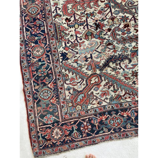 Textile Blooming Jungle Antique Heriz Eggshell Linen Ground Rug 8 x 11 For Sale - Image 7 of 13