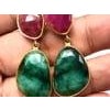 Bochic "Capri" Ruby & Multi Rough Cut Emerald Earrings Set In 18K Gold & Silver For Sale - Image 16 of 18
