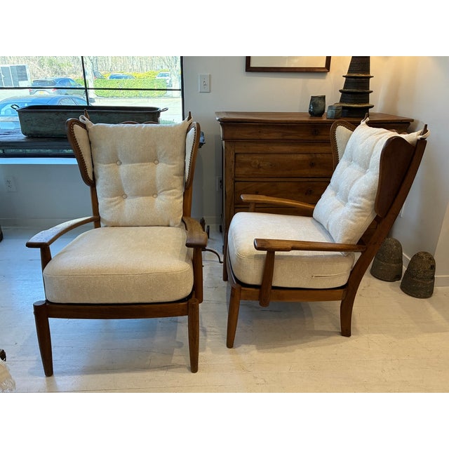 Wood Pair of Wood and Upholstered Armchairs, 1940s/50s, France For Sale - Image 7 of 17