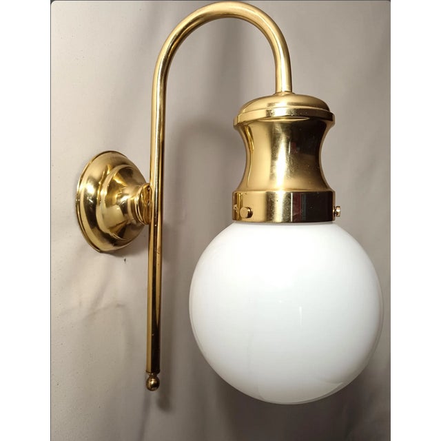Gold Large Sconce in Brass and Opaline, 1950s For Sale - Image 8 of 12