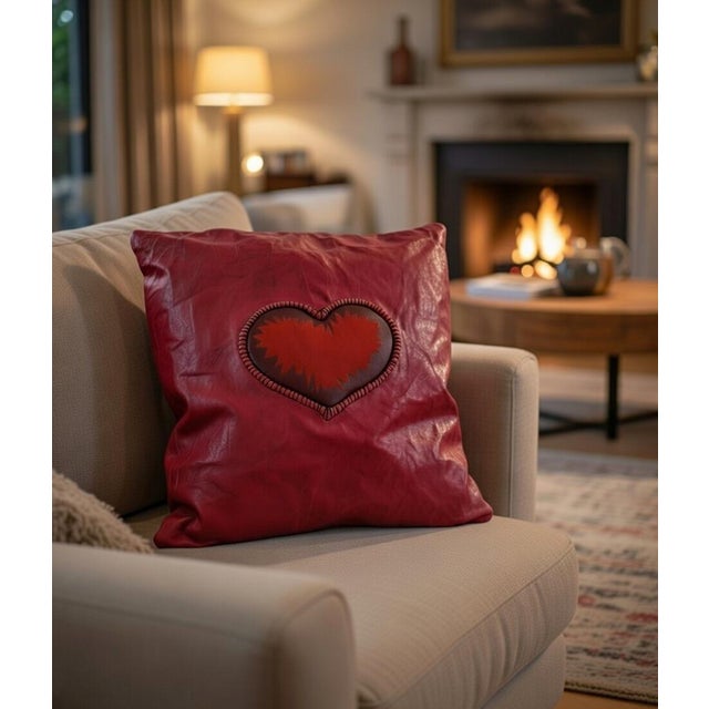 Handcrafted Red Leather and Silk Heart Pillow by Iuri Shubladze For Sale In New York - Image 6 of 7