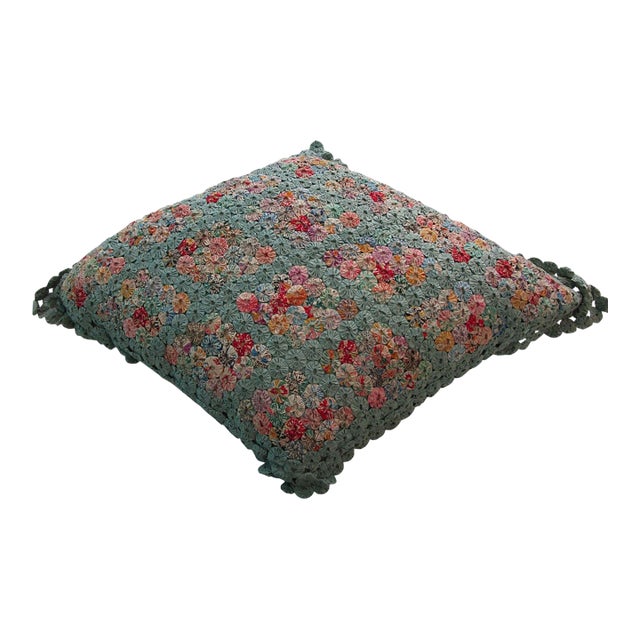 Jadeite Feedsack Tiny Yo Yo Trellis Pattern Diamond Shaped Pillow 1930's For Sale