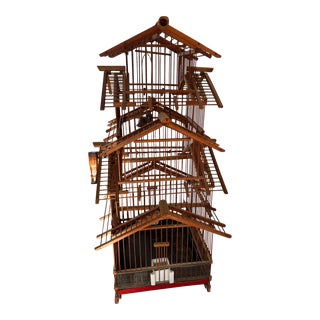 Vintage Bamboo Bird Cage For Sale