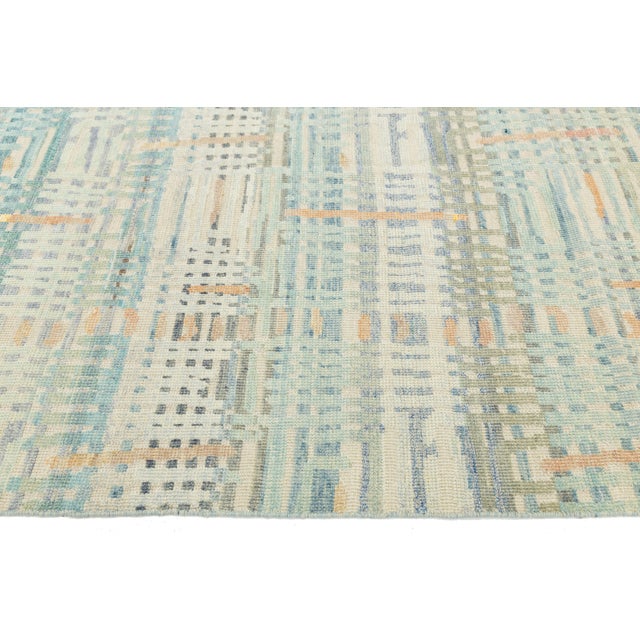Modern Abstract Plaid Wool Area Rug in Pastel Aqua, Sage & Warm Terracotta 9x12 For Sale - Image 10 of 12