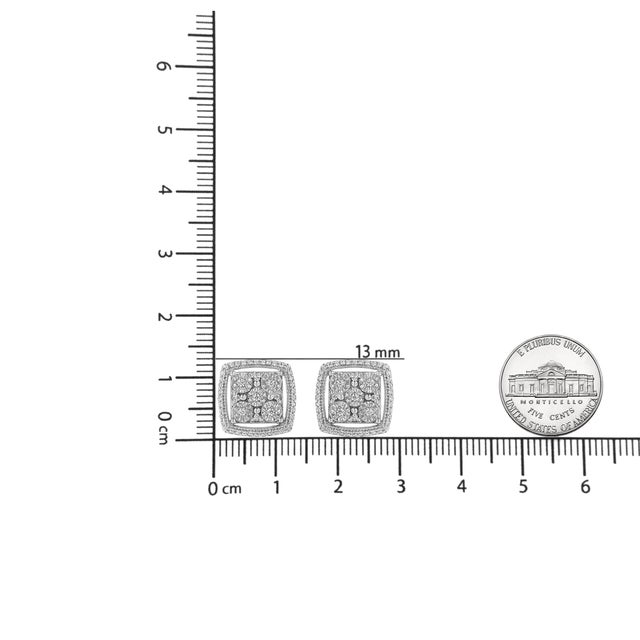 Early 21st Century .925 Sterling Silver 3/8 Cttw Miracle Set Round Diamond Double Halo Cluster Earrings (I-J Color, I2-I3 Clarity) For Sale - Image 5 of 5