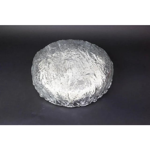 Big Round Murano Ice Glass Flush Mount from Kaiser, Germany, 1970s For Sale - Image 3 of 7