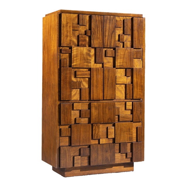 Lane Staccato Brutalist Mid Century Walnut Armoire Dresser For Sale