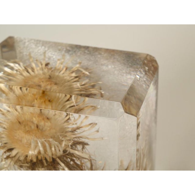 1970s Acrylic Glass Paperweight with Encased Flowers by Pierre Giraudon, France, 1970s For Sale - Image 5 of 14