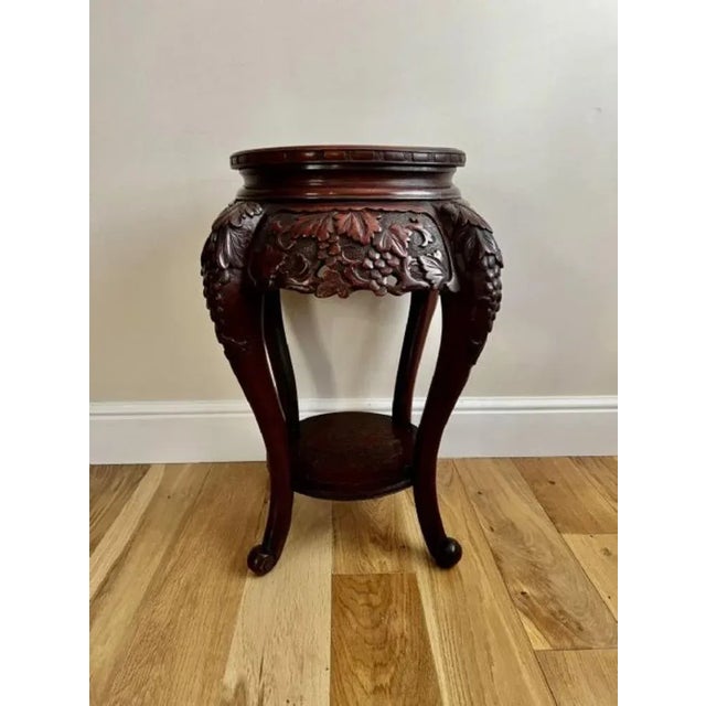 Brown Oriental Carved Jardiniere Stand, 1880s For Sale - Image 8 of 8