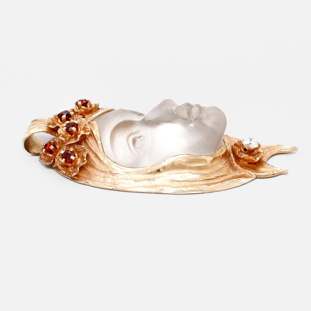 Walter Bauscher 14k Gold, Rock Crystal, Garnet, and Diamond Figural Face Pendant For Sale - Image 11 of 14