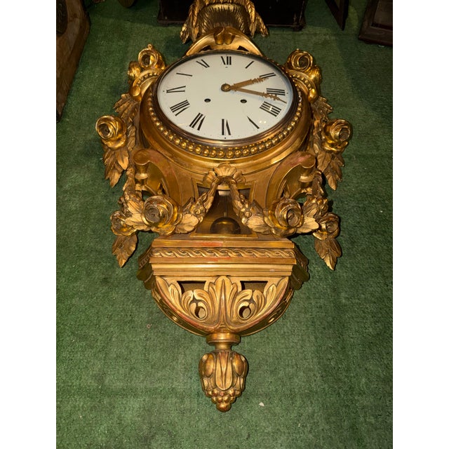 Wood Large Swedish Gustavian Cartel Wall Clock For Sale - Image 7 of 10