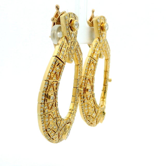 Vintage American 18k Gold 5 Carat Diamond Articulated Hoop Earrings, Pair For Sale - Image 4 of 14