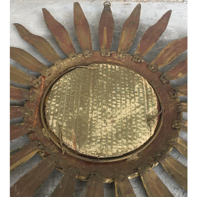 Mid-Century Modern Gilt Iron Layered Leafed Flower Shaped Sunburst Mirror For Sale - Image 9 of 13