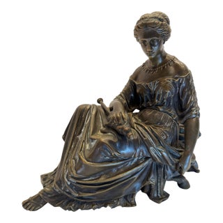 Ferdinand Barbedienne Fonduer - 19th C Solid Bronze Statue of Sleeping Penelope - Fine Art Classical Greek Figural Sculpture Foundry Serial Stamped For Sale