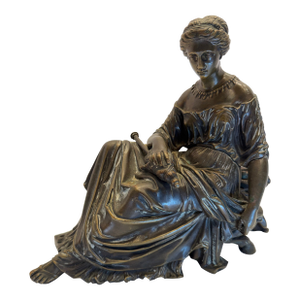 Ferdinand Barbedienne Fonduer - 19th C Solid Bronze Statue of Sleeping Penelope - Fine Art Classical Greek Figural Sculpture Foundry Serial Stamped