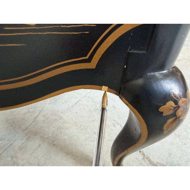 Vintage Drexel Asian Chinoiserie Black & Gold Motif Two Drawer Nightstand - Brass Handles For Sale - Image 14 of 15